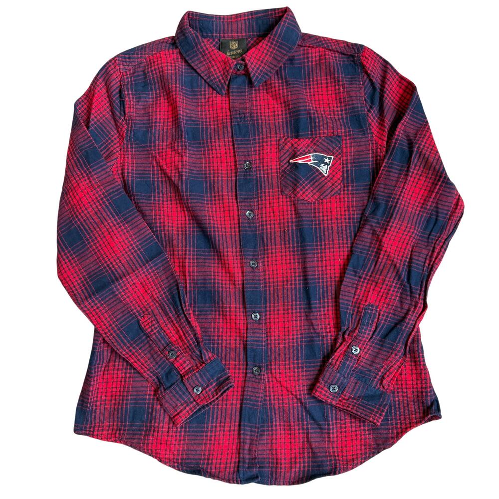 NFL Juniors Red/Navy New England Patriots Logo, Long Sleeve, Plaid Shirt- L
